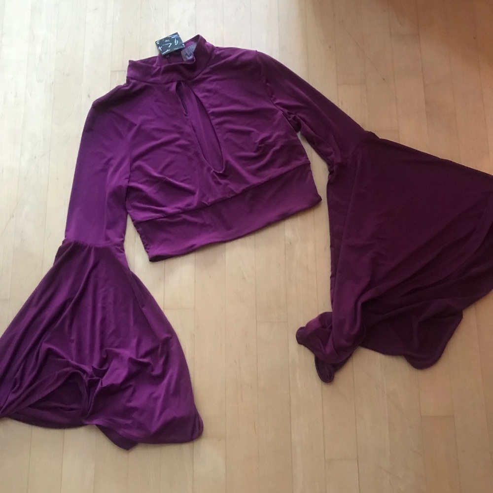 Nasty Gal Plum Purple Bell Sleeve Crop Top